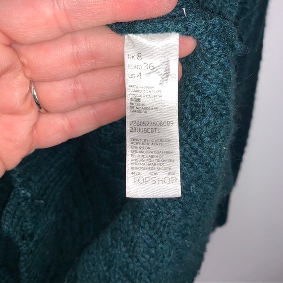 Topshop Green Cable Knit Button Up Cardigan V-Neck Sweater - Picture 4 of 9